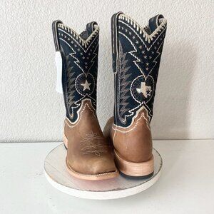 Lane RODEO HOUSTON Mens Cowboy Boots 12.5B Brown Navy Leather Western Blunt Toe